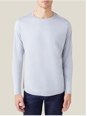 Luca Faloni Men’s Cotton Silk Long Sleeve Crewneck T-Shirt Blue Gray, MSRP $230